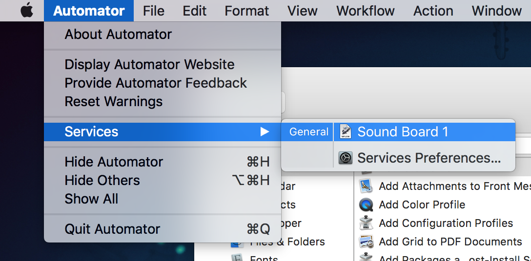 Automator menu.